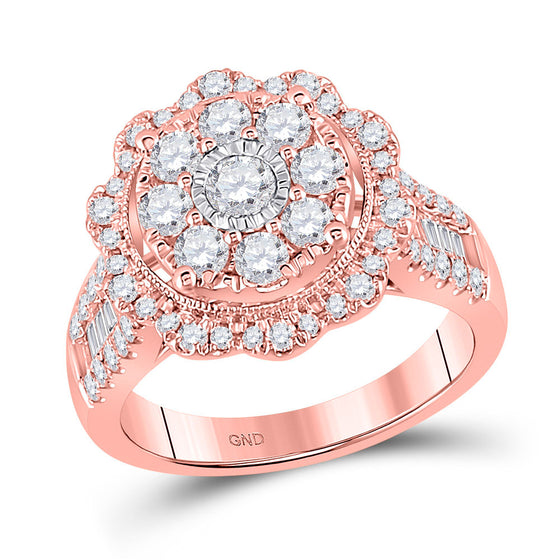 14k Rose Gold Womens Round Diamond Floral Cluster Bridal Wedding Engagement Ring 1-5/8 Cttw