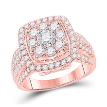  14k Rose Gold Round Diamond Cluster Bridal Wedding Engagement Ring 1-1/2 Cttw