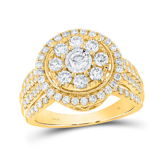 14k Yellow Gold Round Diamond Halo Bridal Wedding Engagement Ring 1-1/2 Cttw