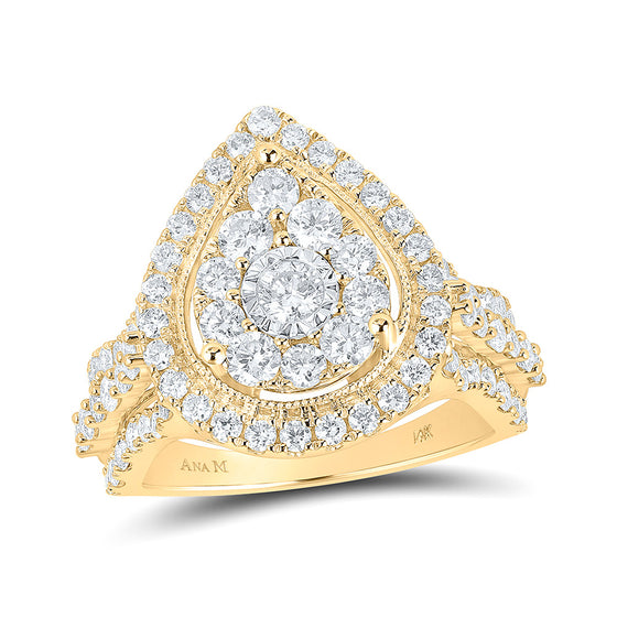 14k Yellow Gold Round Diamond Teardrop Bridal Wedding Engagement Ring 1-3/4 Cttw