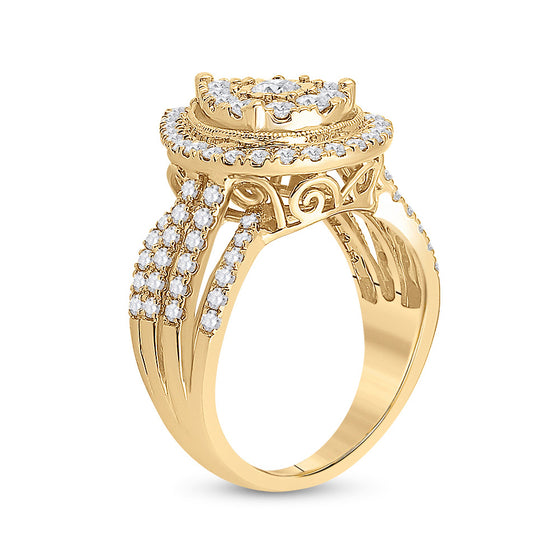 14k Yellow Gold Womens Round Diamond Teardrop Pear Cluster Ring 1-1/2 Cttw