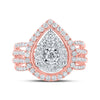 14k Rose Gold Womens Round Diamond Teardrop Pear Cluster Ring 1-1/2 Cttw
