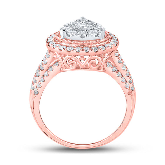 14k Rose Gold Womens Round Diamond Teardrop Pear Cluster Ring 1-1/2 Cttw
