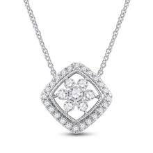  14k White Gold Womens Round Diamond Offset Square Cluster Necklace 1/2 Cttw