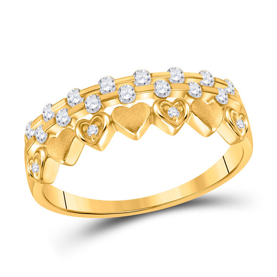 10k Yellow Gold Womens Round Diamond Heart Band Ring 1/4 Cttw