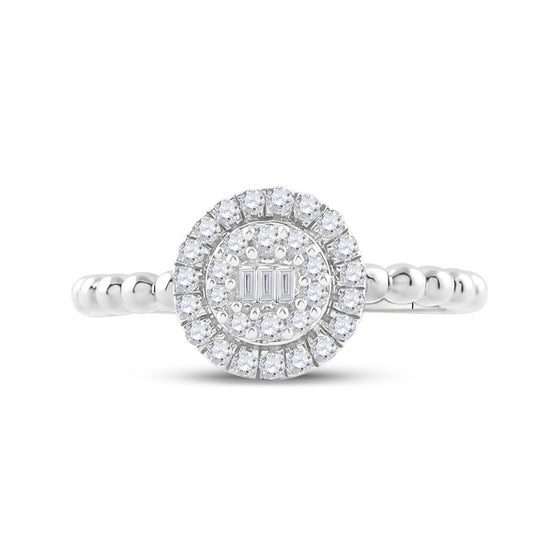 10k White Gold Womens Baguette Diamond Circle Cluster Ring 1/4 Cttw