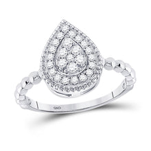  10k White Gold Womens Round Diamond Teardrop Cluster Ring 1/3 Cttw