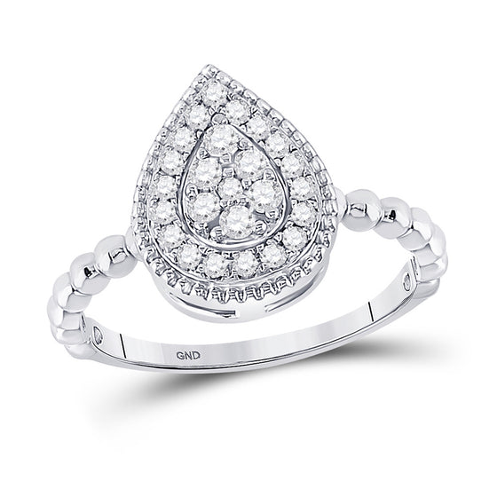 10k White Gold Womens Round Diamond Teardrop Cluster Ring 1/3 Cttw