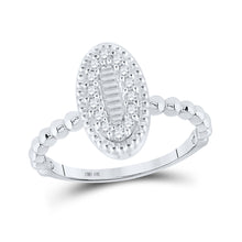  10k White Gold Womens Baguette Diamond Oval Cluster Ring 1/4 Cttw