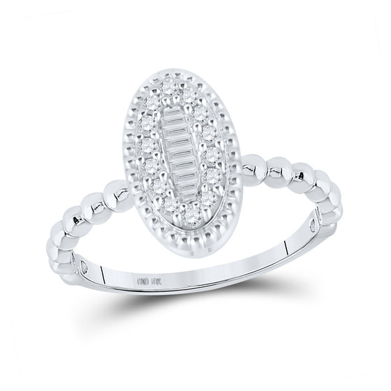 10k White Gold Womens Baguette Diamond Oval Cluster Ring 1/4 Cttw