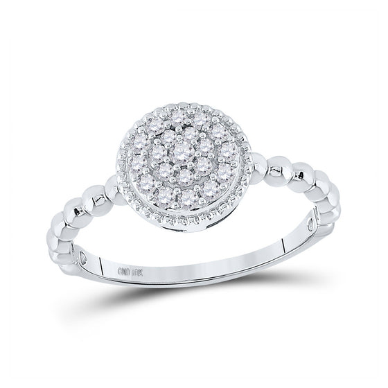 10k White Gold Womens Round Diamond Beaded Circle Cluster Ring 3/8 Cttw
