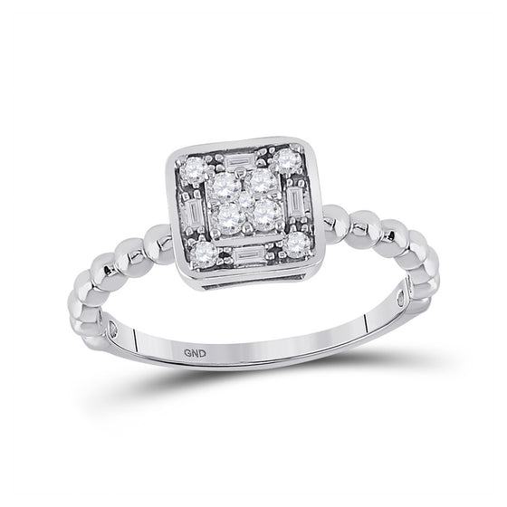 10k White Gold Womens Round Diamond Square Cluster Ring 1/4 Cttw