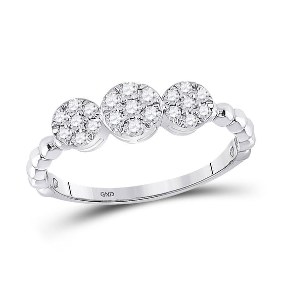 10k White Gold Womens Round Diamond Beaded Triple Cluster Ring 1/3 Cttw