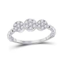 10k White Gold Womens Round Diamond Beaded Triple Cluster Ring 1/3 Cttw