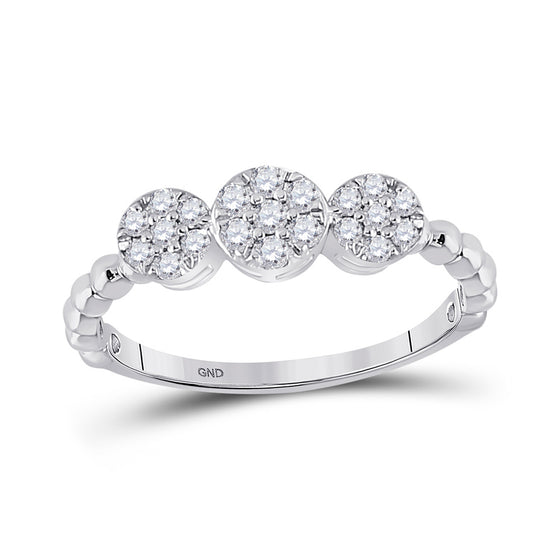 10k White Gold Womens Round Diamond Beaded Triple Cluster Ring 1/3 Cttw