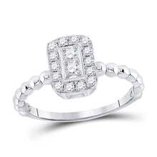  10k White Gold Womens Round Diamond Beaded Rectangle Cluster Ring 1/3 Cttw