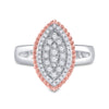 10k Two-tone Gold Womens Round Diamond Rope Marquise-shape Cluster Ring 3/8 Cttw