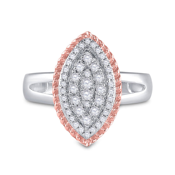 10k Two-tone Gold Womens Round Diamond Rope Marquise-shape Cluster Ring 3/8 Cttw