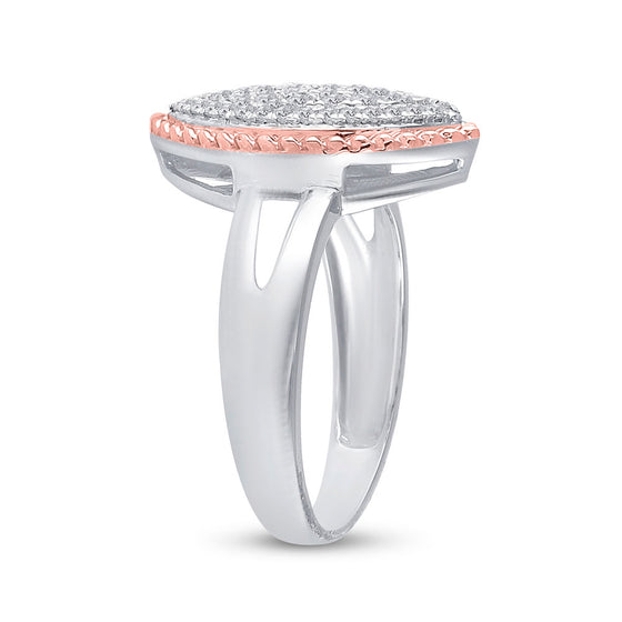 10k Two-tone Gold Womens Round Diamond Rope Marquise-shape Cluster Ring 3/8 Cttw