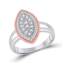  10k Two-tone Gold Womens Round Diamond Rope Marquise-shape Cluster Ring 3/8 Cttw
