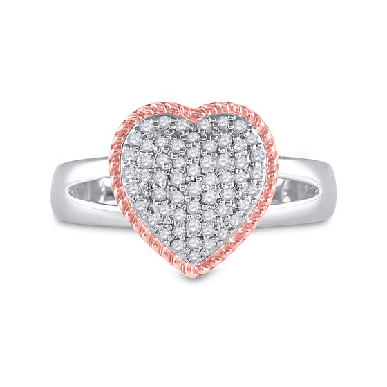 10k Two-tone Gold Womens Round Diamond Rope Heart Ring 1/3 Cttw