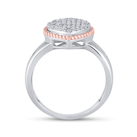 10k Two-tone Gold Womens Round Diamond Rope Heart Ring 1/3 Cttw