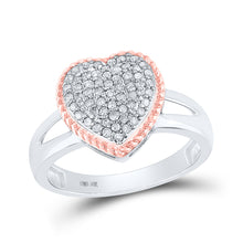  10k Two-tone Gold Womens Round Diamond Rope Heart Ring 1/3 Cttw