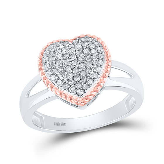 10k Two-tone Gold Womens Round Diamond Rope Heart Ring 1/3 Cttw