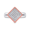 10k Two-tone Gold Womens Round Diamond Rope Offset Square Cluster Ring 1/4 Cttw