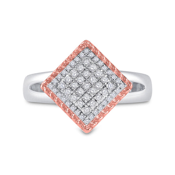 10k Two-tone Gold Womens Round Diamond Rope Offset Square Cluster Ring 1/4 Cttw
