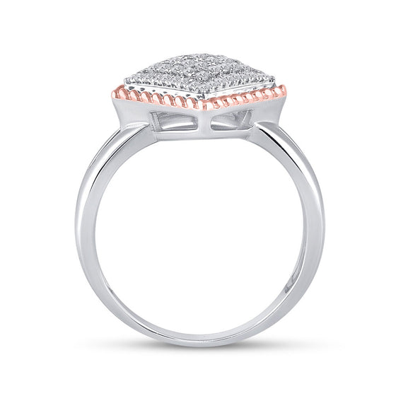 10k Two-tone Gold Womens Round Diamond Rope Offset Square Cluster Ring 1/4 Cttw