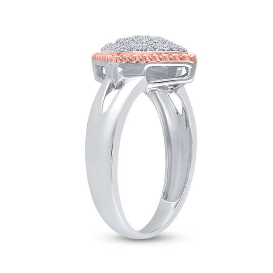 10k Two-tone Gold Womens Round Diamond Rope Offset Square Cluster Ring 1/4 Cttw