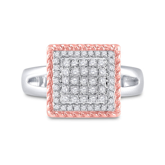 10k Two-tone Gold Womens Round Diamond Rope Square Cluster Ring 1/3 Cttw