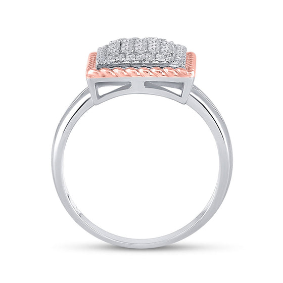 10k Two-tone Gold Womens Round Diamond Rope Square Cluster Ring 1/3 Cttw