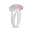10k Two-tone Gold Womens Round Diamond Rope Square Cluster Ring 1/3 Cttw