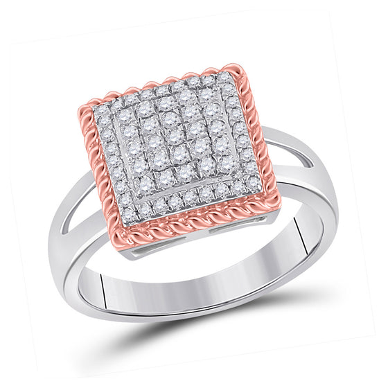 10k Two-tone Gold Womens Round Diamond Rope Square Cluster Ring 1/3 Cttw