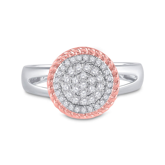 10k Two-tone Gold Womens Round Diamond Rope Flower Cluster Ring 1/3 Cttw
