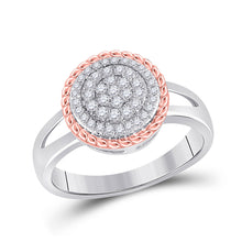  10k Two-tone Gold Womens Round Diamond Rope Flower Cluster Ring 1/3 Cttw