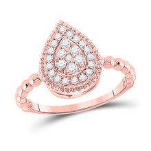  10k Rose Gold Womens Round Diamond Teardrop Cluster Ring 1/3 Cttw