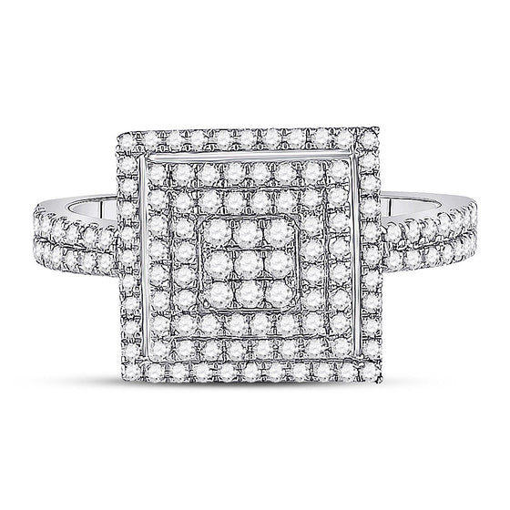 10k White Gold Womens Round Diamond Square Cluster Ring 1/2 Cttw