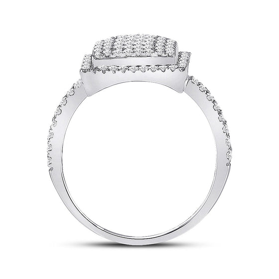 10k White Gold Womens Round Diamond Square Cluster Ring 1/2 Cttw