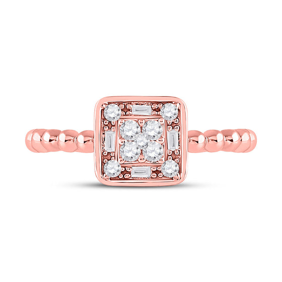 10k Rose Gold Womens Round Diamond Square Cluster Ring 1/4 Cttw