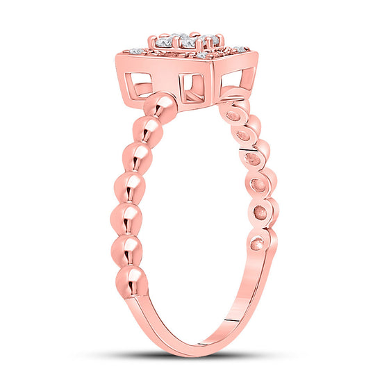 10k Rose Gold Womens Round Diamond Square Cluster Ring 1/4 Cttw