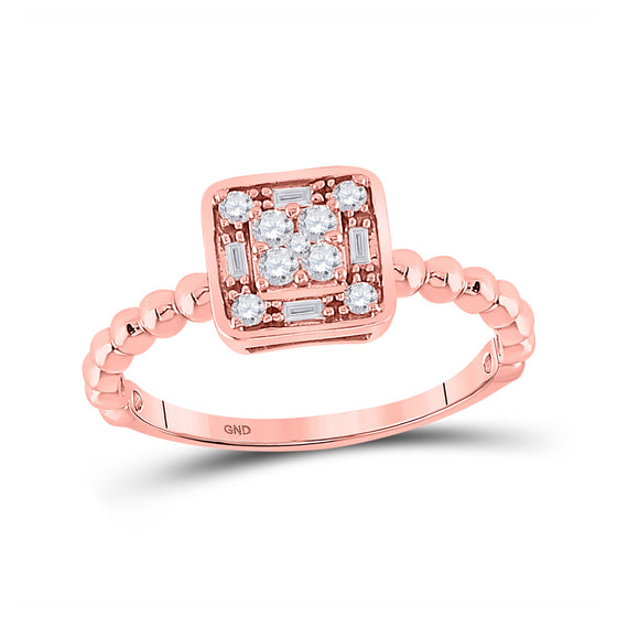 10k Rose Gold Womens Round Diamond Square Cluster Ring 1/4 Cttw