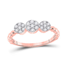  10k Rose Gold Womens Round Diamond Triple Flower Cluster Ring 1/3 Cttw