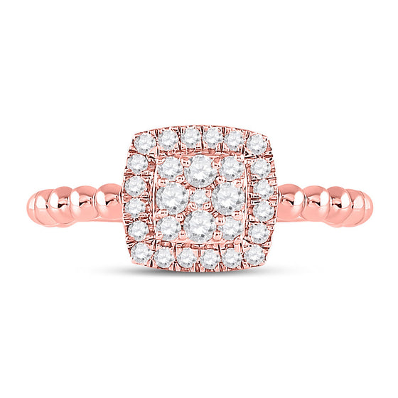 10k Rose Gold Womens Round Diamond Square Cluster Ring 1/3 Cttw