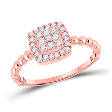  10k Rose Gold Womens Round Diamond Square Cluster Ring 1/3 Cttw