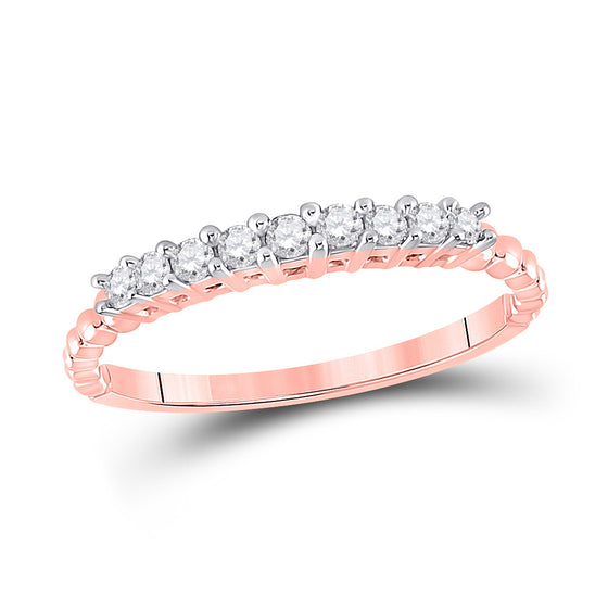 10k Rose Gold Womens Round Diamond Single Row Band Ring 1/4 Cttw