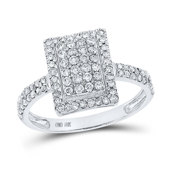 10k White Gold Womens Round Diamond Rectangle Cluster Ring 5/8 Cttw