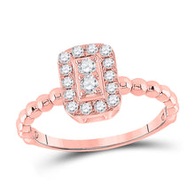  10k Rose Gold Womens Round Diamond Rectangle Cluster Ring 1/3 Cttw